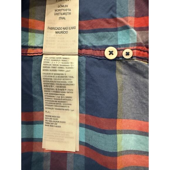 Abercrombie Fitch Muscle Mens Blue Red Plaid Button Up Long Sleeve Shirt Size M - Picture 7 of 9